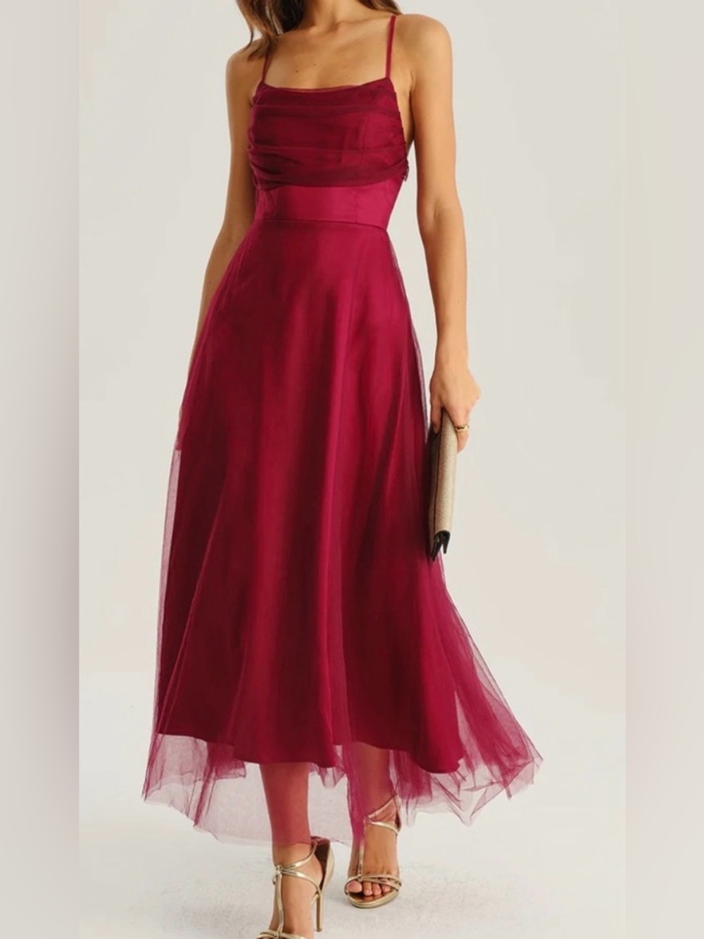 RIHOAS Burgundy Spaghetti-Strap Maxi Dress